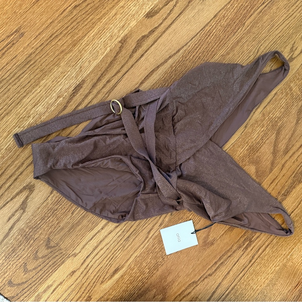 Tonia Michelle Shimmery Brown One-Piece Swimsuit with Belt Detail